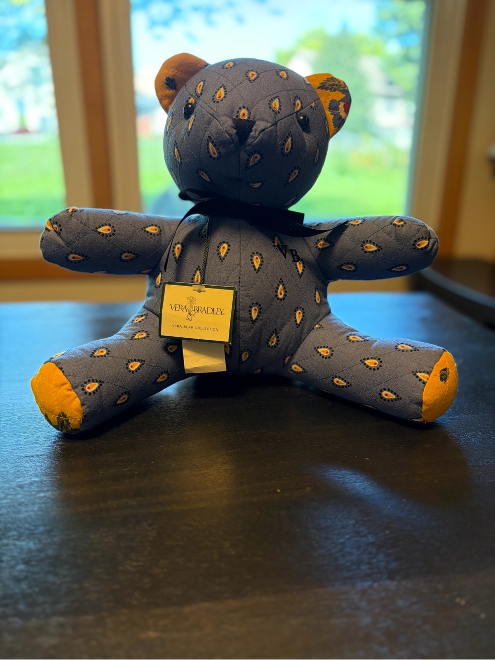 Vera Bradley quilted teddy bear in a retired French blue and yellow pattern